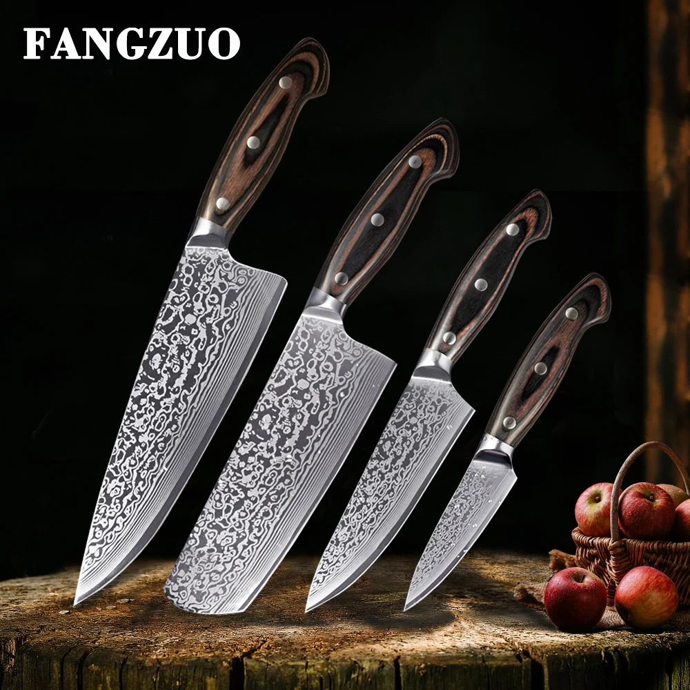 FANGZUO набор кухонных ножей из нержавеющей стали лазерная Дамасская сталь ультра