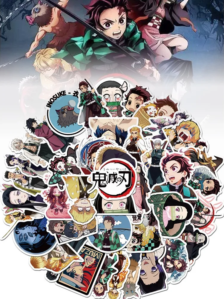 

Japan Anime Demon Slayer Stickers 50 Pcs/set Kimetsu Kamado Tanjirou Graffiti Stickers Luggage Laptop Guitar Waterproof Sticker