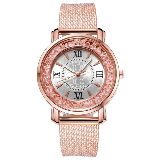 2021 Brand Luxury Ladies Watch Fashion Fine Rhinestone Crystal Dial High Quality Mesh silicone Strap Quartz Watch For Women 6