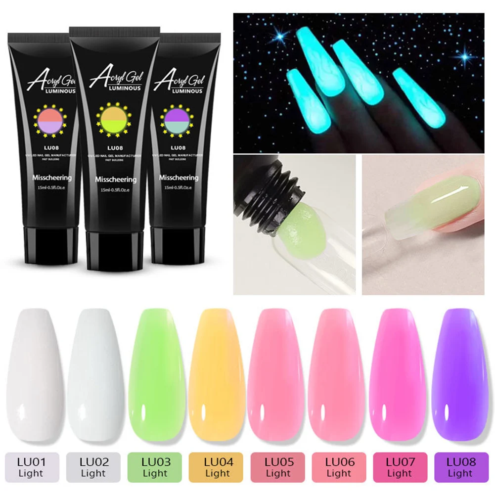 

Nail Extension Gel Glow in the Dark 8 Colors Nail Enhancement Gel Manicure Gel for Beginners Nail DIY