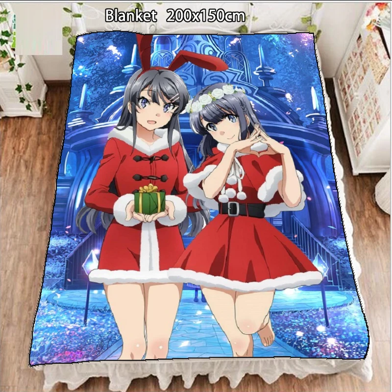 

Флисовое одеяло с рисунком аниме Rascal Not Dream of Bunny Girl Senpai Sakurajima Mai makinoхара Shouko, мягкий коврик 200 см