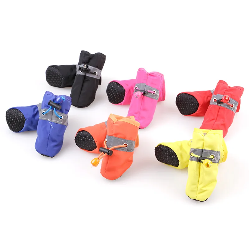 

4pcs/set Waterproof Pet Dog Shoes Anti-slip Rain Snow Boots Footwear Plush Liner Warm For Small Cats Dogs Puppy Dog Socks Bootie