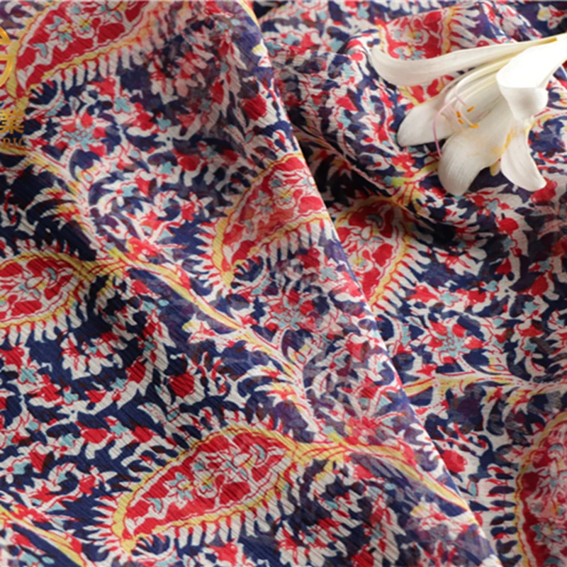100%Silk High Quality Crepon Silk Digital Printing Fabric For Sewing Cloth Dresses Robe Summer Thin DIY Handmade Designer 8 Mmi