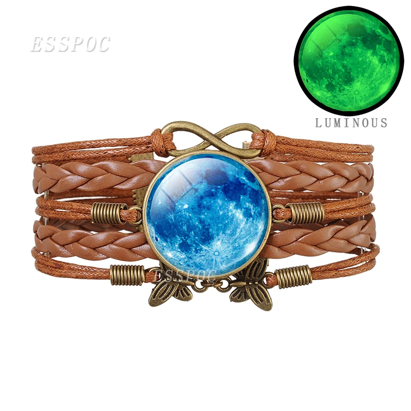 Светящийся полнолуние и планеты стеклянный купол плетеный браслет светящийся в