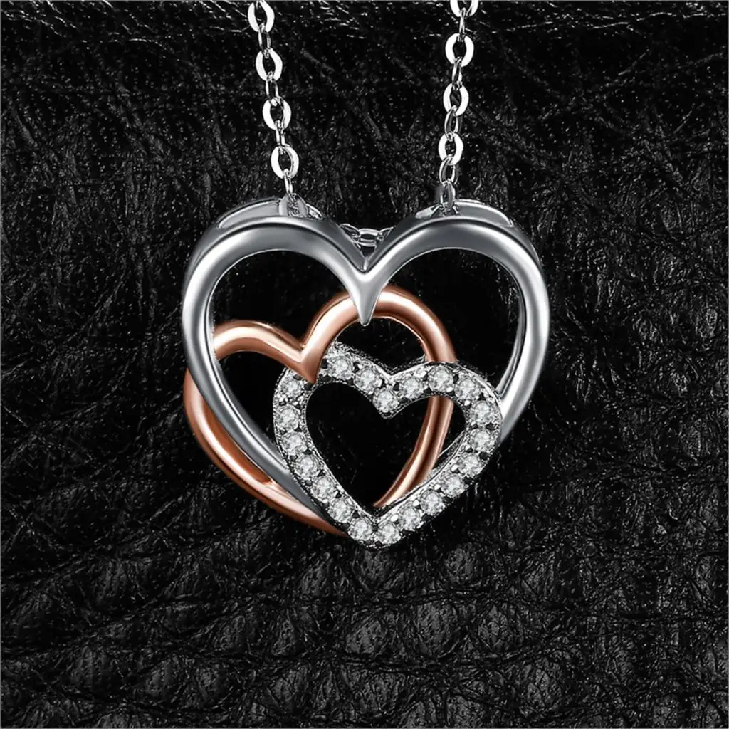 Серебрянная подвеска сердце к сердцу ожерелье 925 Серебряное колье эффектное