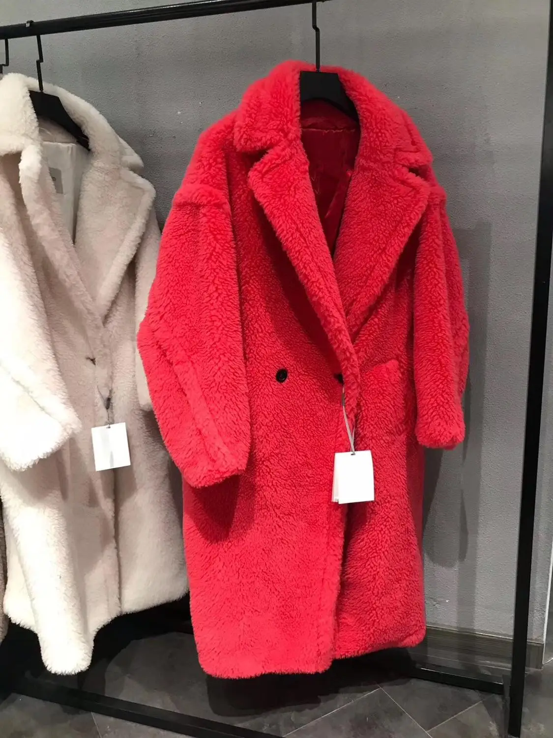 

90 % Wool 10% Cashmere Real Fur Coat Women Winter Suit Collar Long Nature Teddy Bear Fur Coats Overcoat