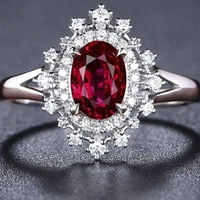 new hot selling fashion classic silver color copper lace egg shaped red zircon ladies wedding ring jewelry whole sale