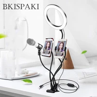 live broadcast selfie ring light with flexible phone tablet bracket clip long arm desktop photography tiktok dimmable led lights