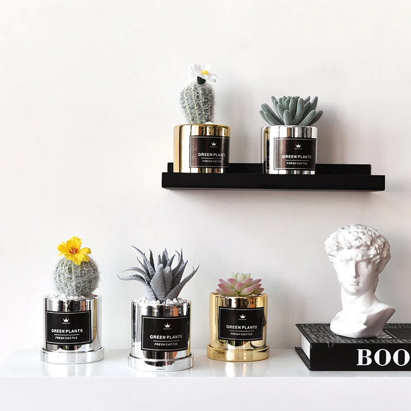 

Golden Cactus Succulent Simulation Plant Potted Artificial Plants Potted Bonsai Creative Cactus Bonsai Home Desktop Decoration