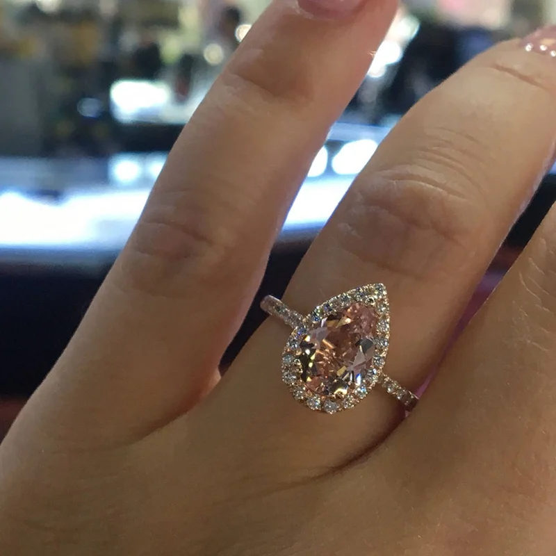 Новинка 2019 обручальное кольцо в форме груши с розовым фианитом обручальные