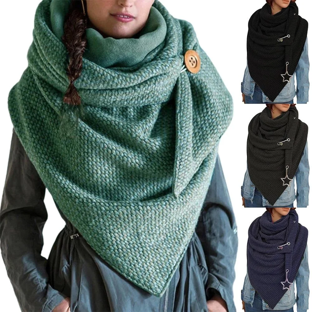 

Women Autumn Winter Solid Color Button Star Soft Wrap Thick Warm Scarf Shawl Women Casual Clothing Accessories