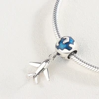 925 sterling silver blue enamel airplane shape cartoon plane pendant charm bracelet diy jewelry making for original pandora