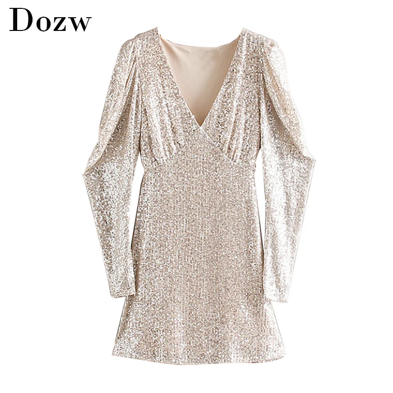 Сексуальное блестящее мини платье с блестками женские модные вечерние платья