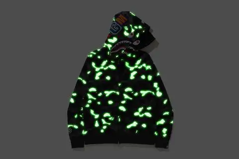 

2021 Japanese tide brand luminous camouflage spot shark hoodie men and women double layer hoodie zipper jacket BAPE hoodie