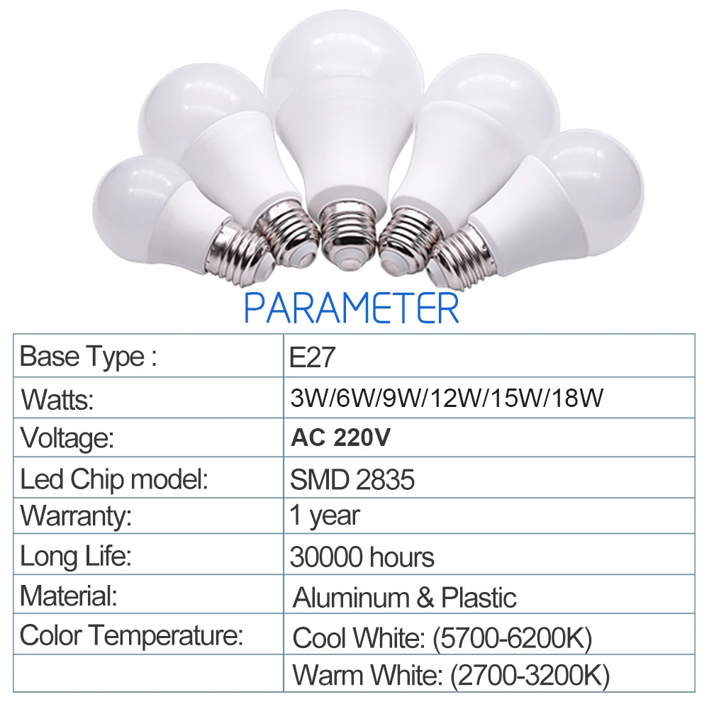 Светодиодный светильник E27 AC 220V лампа 3W 6W 9W 12W 15W 18W Ampoule Lampada светодиодный Bombillas Lamparas