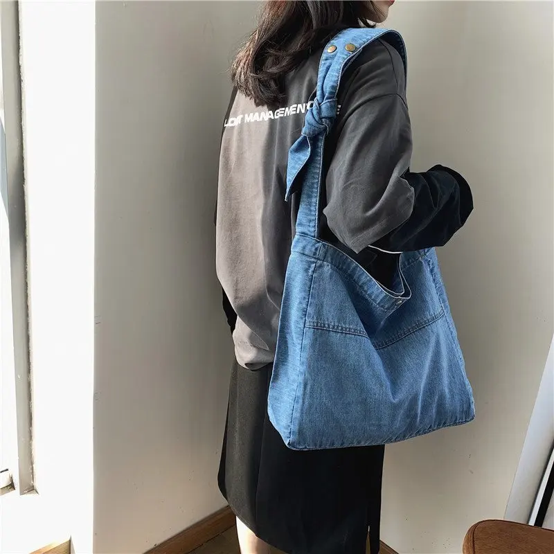 Купи Jeans Bag Wide Shoulder Strap Denim Tote Bag Casual Handbag For Women Designer Simple Shoulder Bags Soild Crossbody Bag 2021 New за 745 рублей в магазине AliExpress