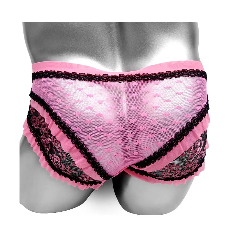 Нижнее белье Sissy трусы Crossdress Гей Трусы с сердечками в горошек сетчатые прозрачные