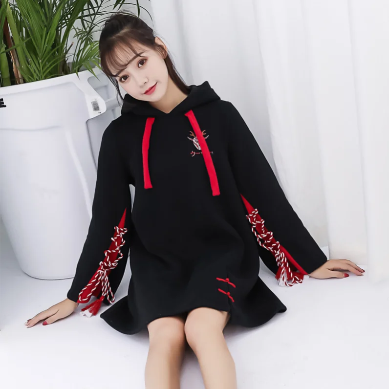 Толстовка в стиле ретро с вышивкой японский Готический Свободный свитшот