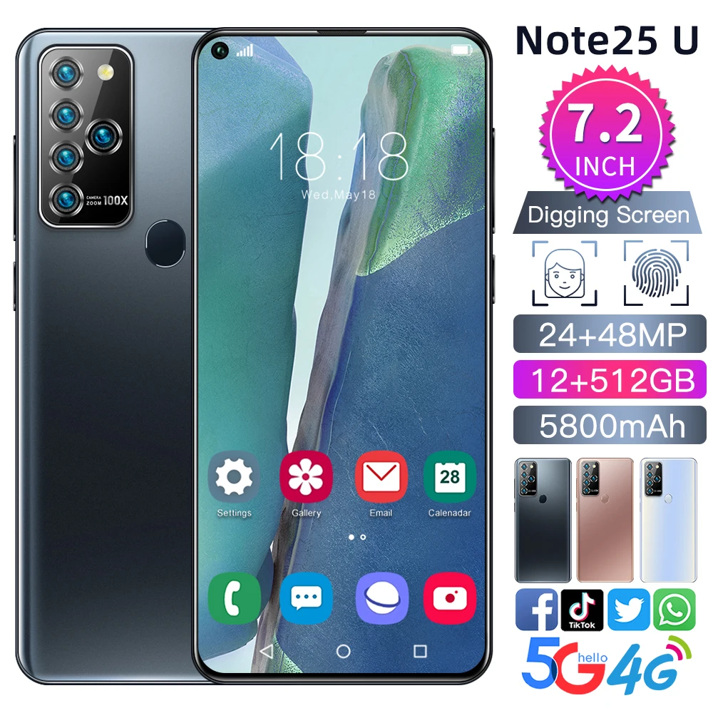 

Global Version Note25U Smartphone 7.2 Inch Full Screen Deca Core 5800mAh 12GB 512GB 4G LTE 5G Network Smartphones
