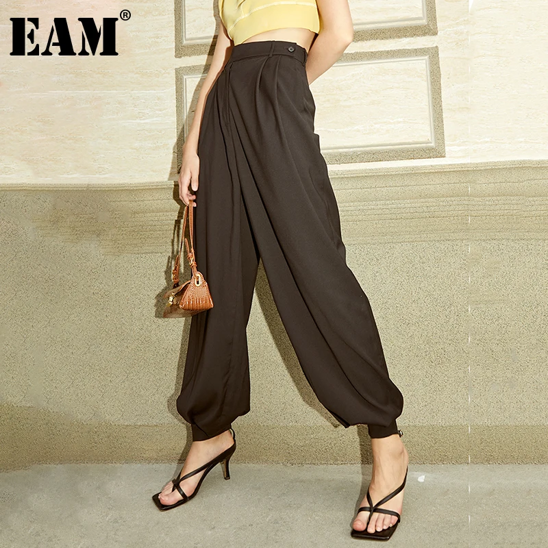 

[EAM] Черные Длинные повседневные широкие брюки с высокой талией, новые свободные брюки для женщин, модные весенне-летние 2022 1DD8777