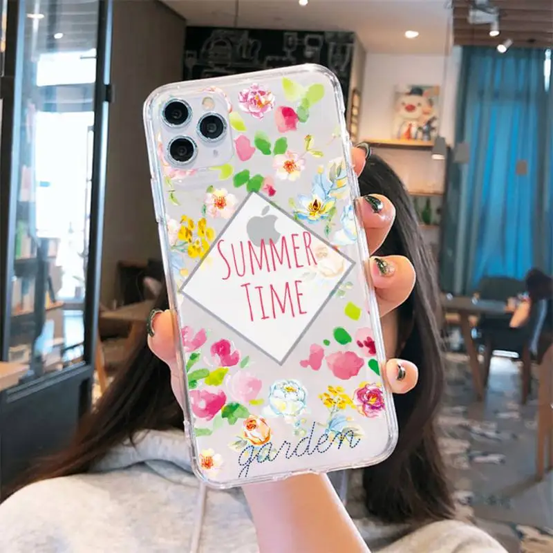 

Summer OF Palm Leaf Banana Leaf Flower Plants Phone Cases Transparent for iPhone 6 7 8 11 12 s mini pro X XS XR MAX Plus se