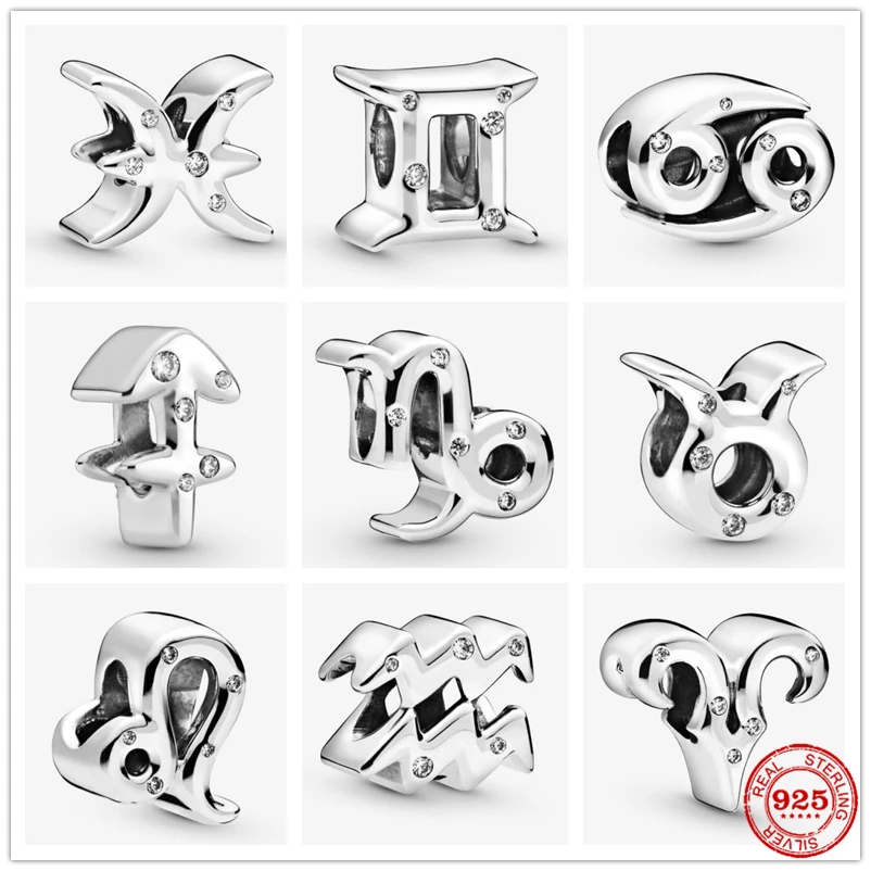 

New Sparkling Constellation Zodiac charm Beads Fit Original Pandora charms silver 925 Bracelet Bead Jewelry making For Women