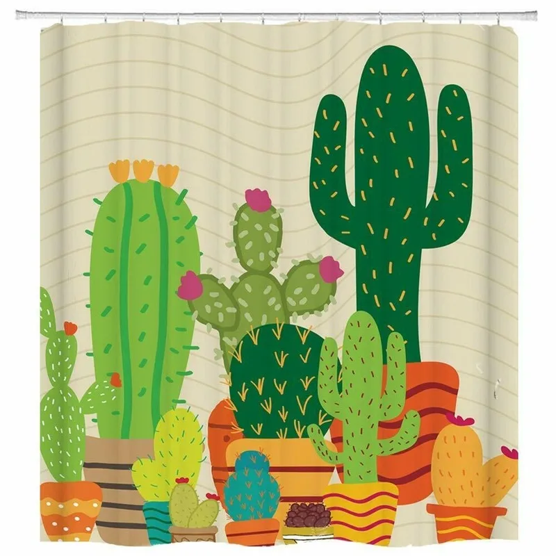 

Bathroom Shower Curtain Tropical plant cactus Pattern Curtain Bath Polyester Curtains Waterproof Shower Curtain for Bathroom