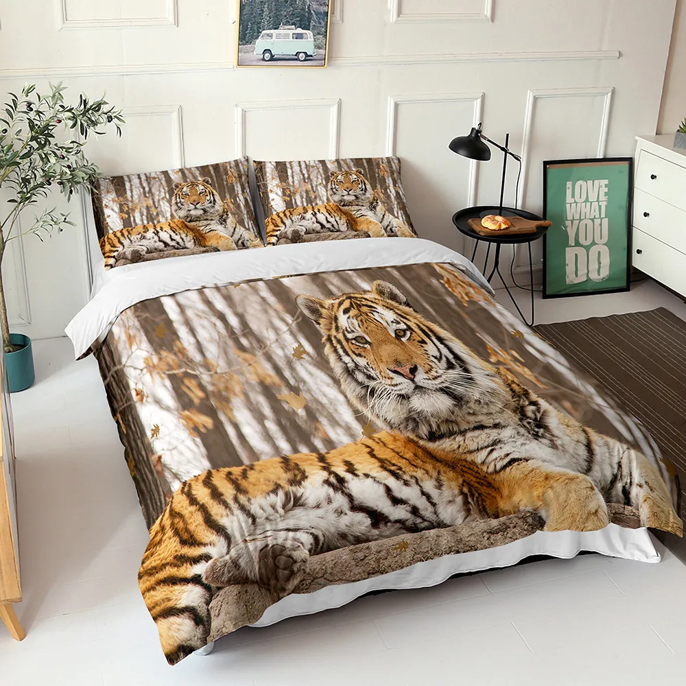 Дикое животное тигр пододеяльник набор животные покрывало для кровати кожи