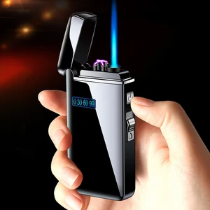 New Windproof Metal USB Torch Lighter Jet Turbo Dual Arc LED Lighters Butane Gas Pipe Cigar Powerful Outdoor Spray Gun Lighter