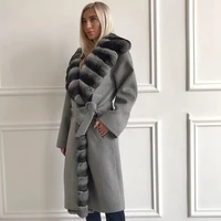 top selling wool blend fur coat with fashion rex rabbit fur trim 2021 new women trendy robe fur jacket