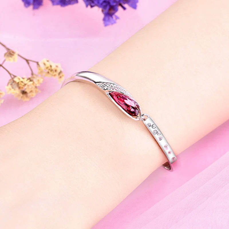 Браслет из стерлингового серебра 925 пробы с кристаллами Модный классический