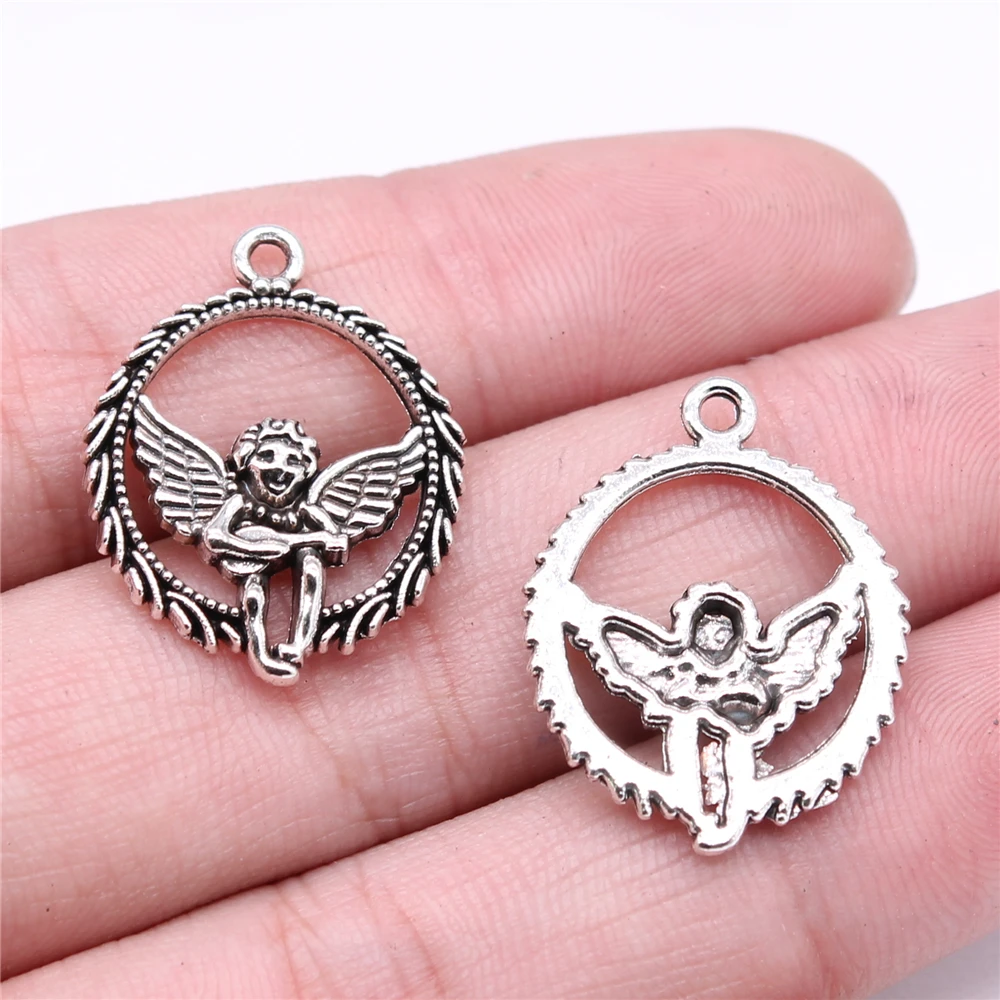 

WYSIWYG 10pcs 25x20mm Angel Charms For DIY Jewelry Making Antique Silver Color Zinc Alloy Charms Pendant Jewelry Findings