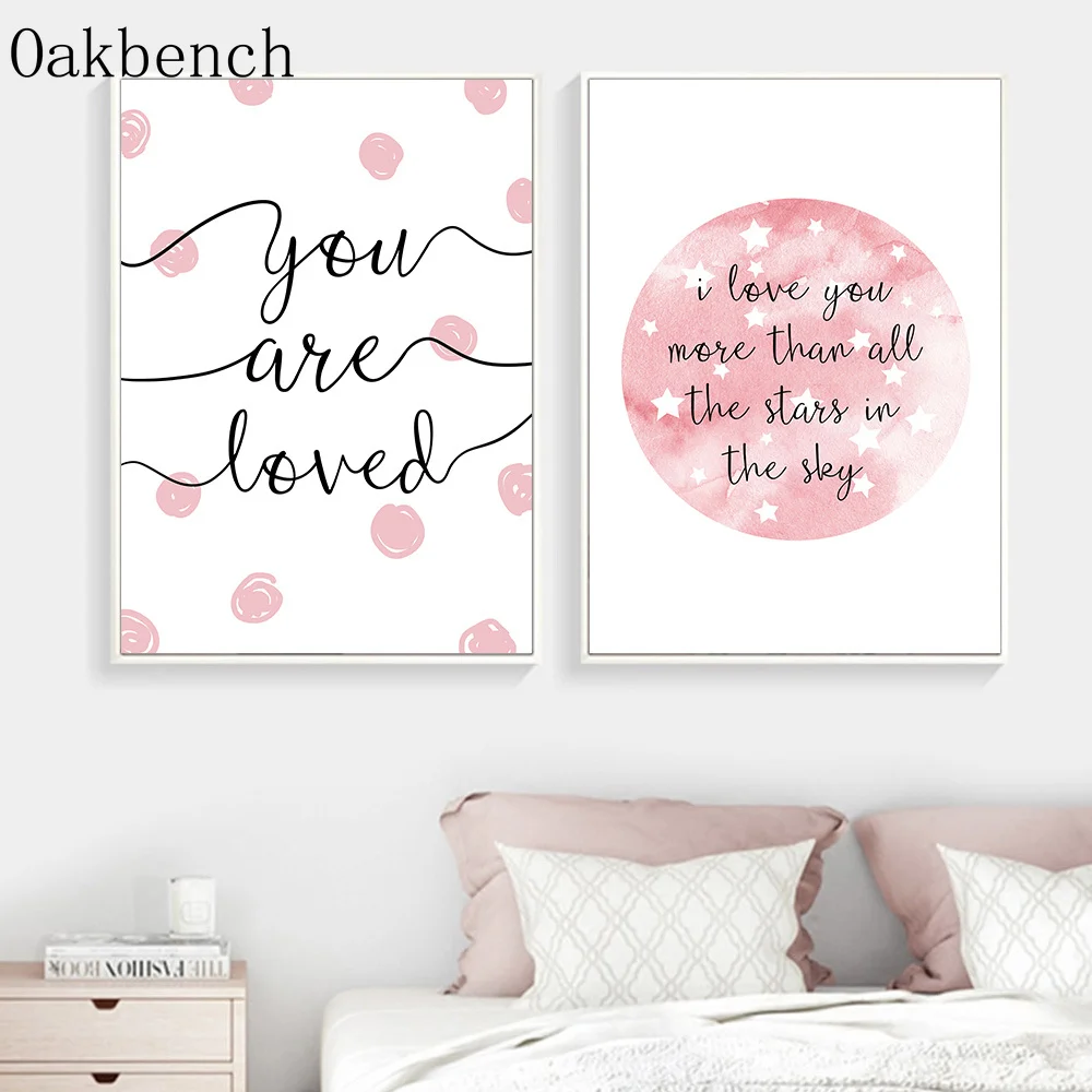 С надписью I Love You To The Moon And Back (мама я тебя Картина Nordic плакат розовый Луна Плакаты