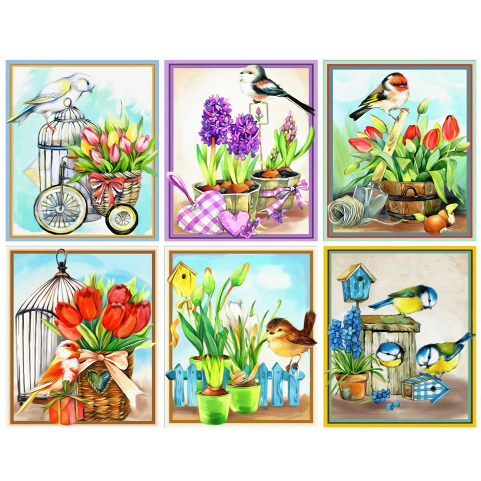 Наборы крестиков вышивка птиц цветочная корзина картина из бисера цветы 5d