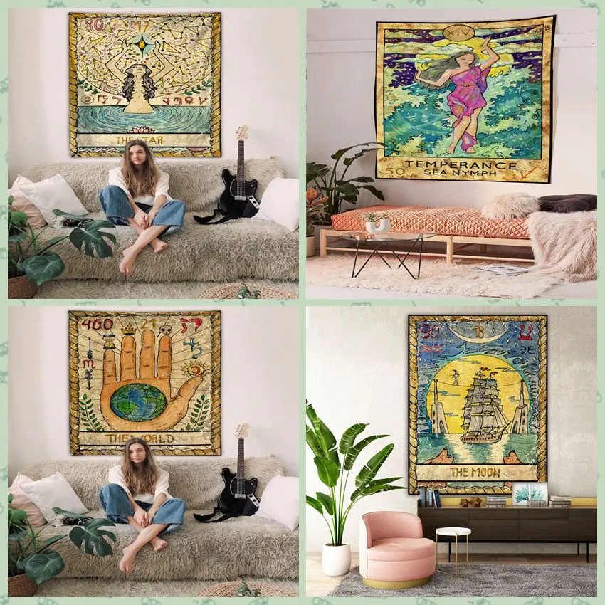 

Mandala Tarot Card Pattern Blanket Tapestry Wall Hanging Tapestries Bedroom Bedspread Throw Cover Sun Anderson Moon Wall Decor