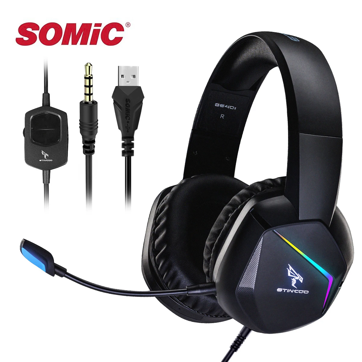 SOMIC игровая гарнитура с микрофоном RGB светодиодный светильник для PS5 PS4
