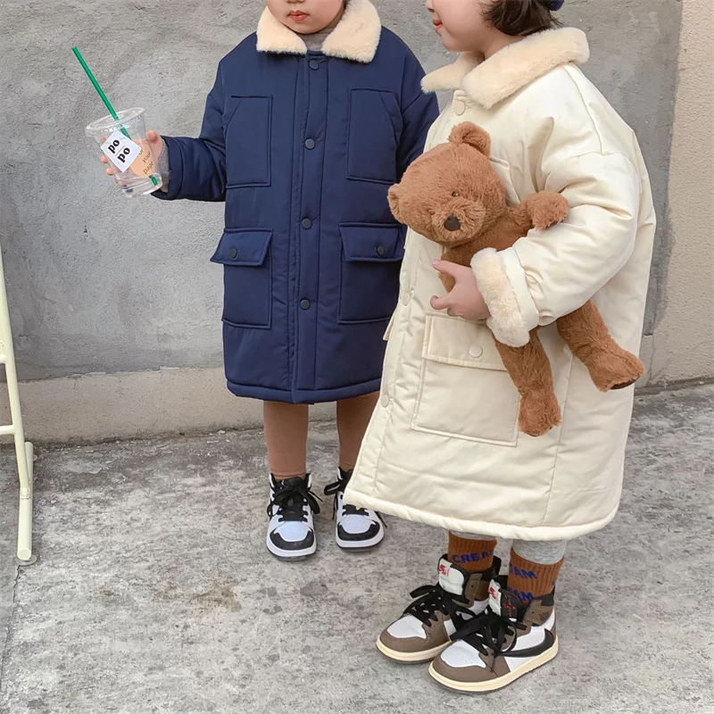 

Girls Coat Jacket Cotton Outwear Tops 2022 Classic Warm Thicken Plus Velvet Winter Autumn Teenager Furs Outdoor Uniforms Childre