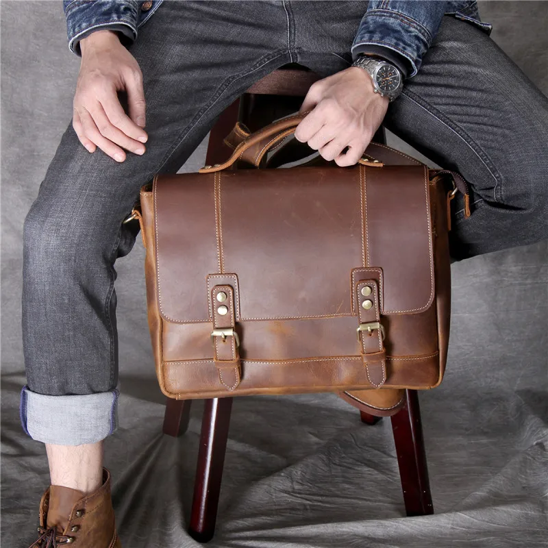 PNDME casual designer high quality genuine leather men's briefcase handbag fashion vintage cowhide laptop shoulder messenger bag