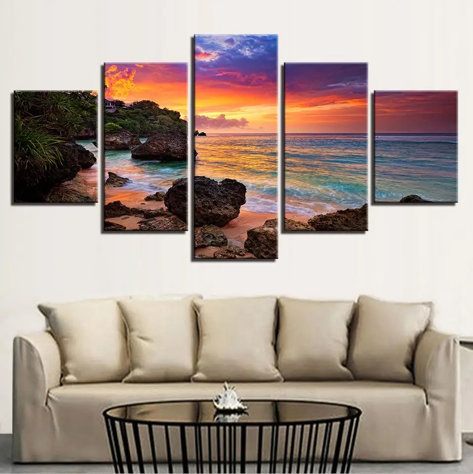 

5 шт., настенные светящиеся картины на закате, без рамки