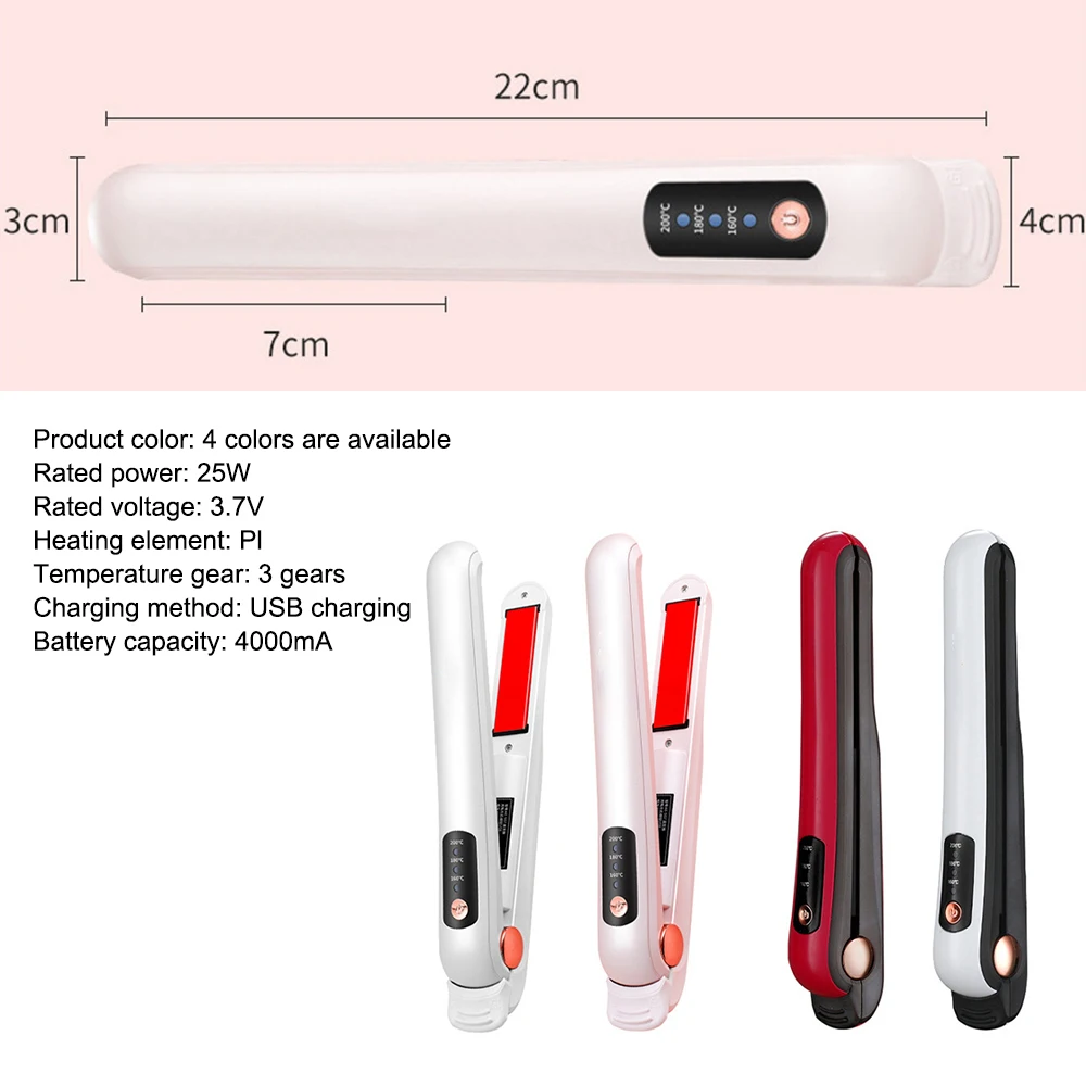 

Hair Straightener Curler Temperature Adjustment USB Charging Straightening Curling Flat Irons Portable Wireless Comb
