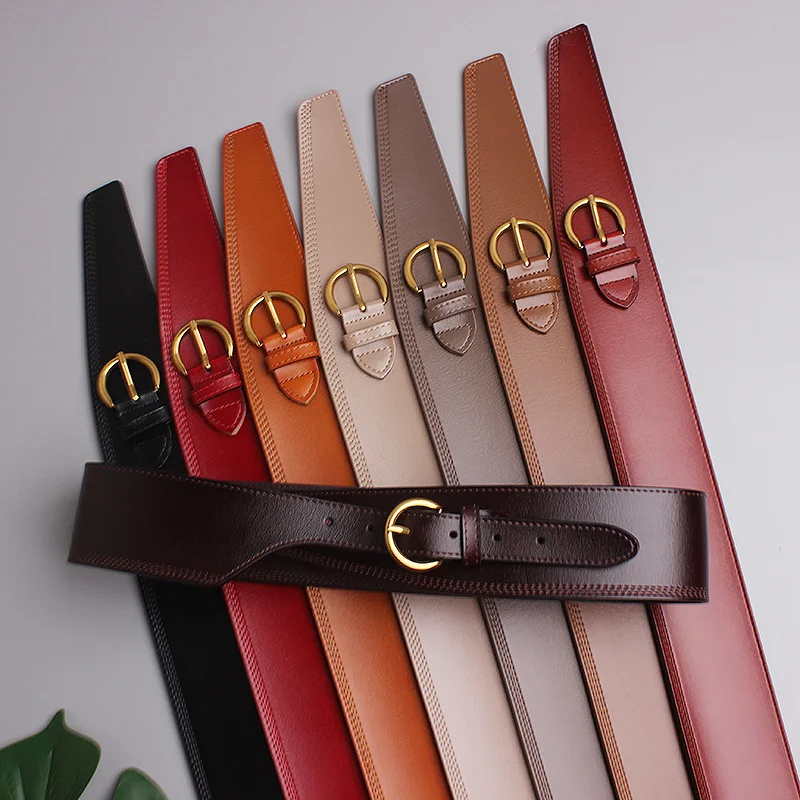 

High Quality Female Cow Leather Legitimate Leather Irregular Wide Leather Belt Corset Brace Female Dress Belt