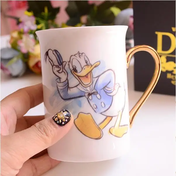 Керамика 320 мл Мультфильм Дональд Дак кофе кружки чашки воды молочные с золотая