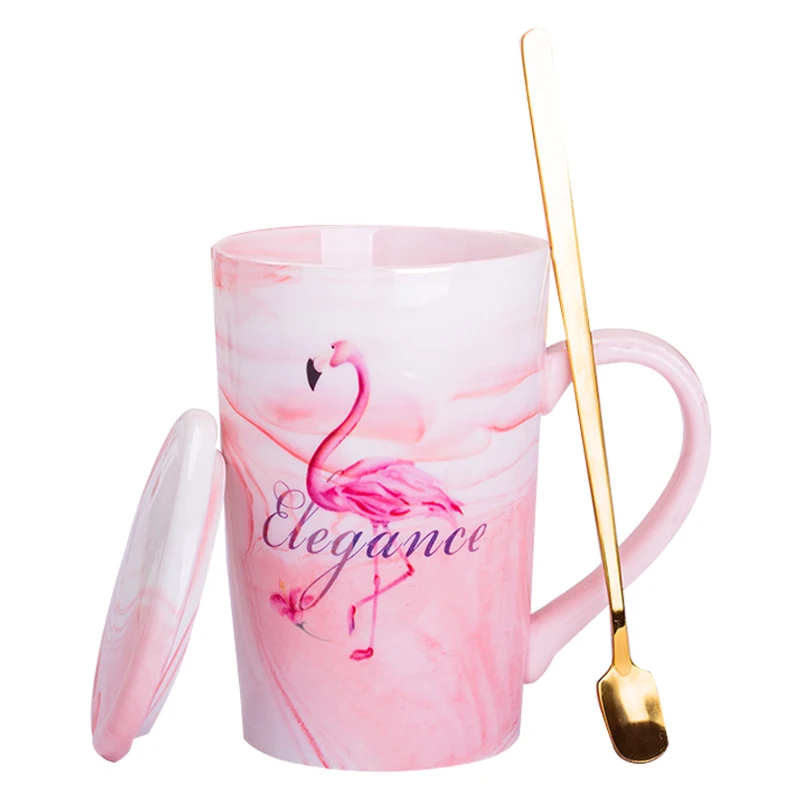 Кружки с мультяшным рисунком Фламинго 350/400 мл керамическая кружка крышкой ложкой