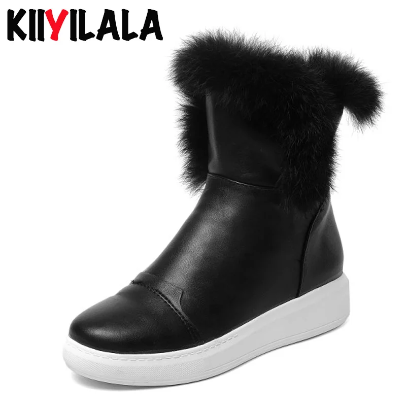 Kiiyilal New Warm Side Zipper Snow Boots Real Rabbit Fur Winter Shoes Height Increasing Woman Short Plush Women | Обувь