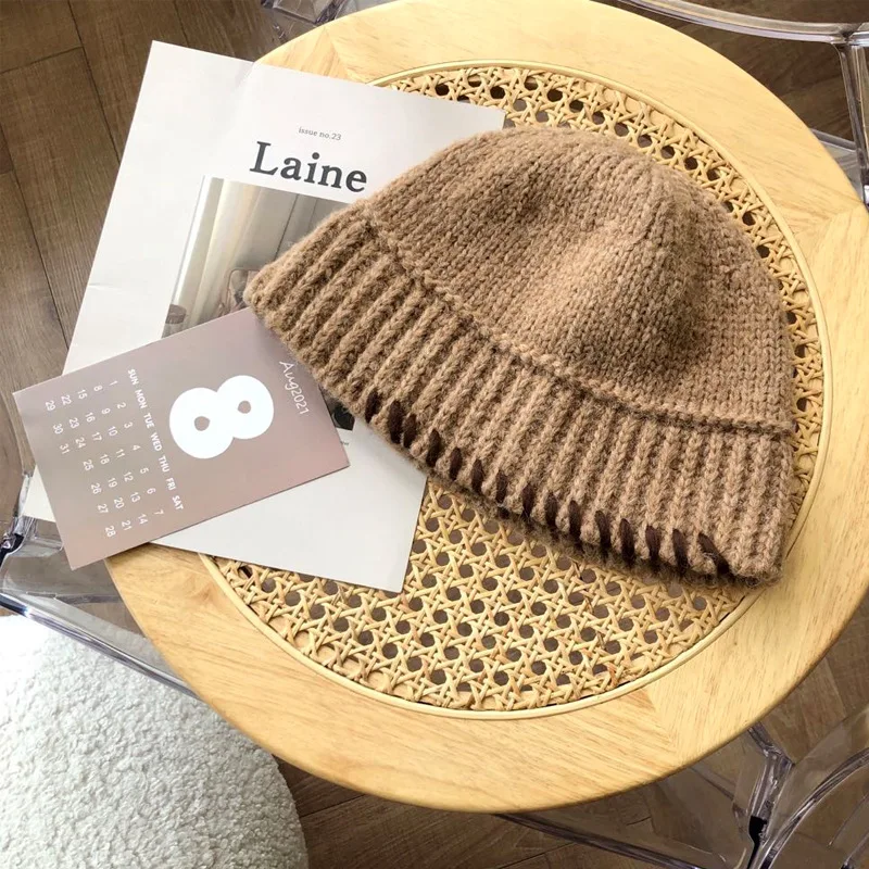 

Fashion Personality Stripe Women Autumn Spring Panama Fisherman Hat Knitted Basin Cap Bucket Hat Warm Versatile Lady Panama Hat