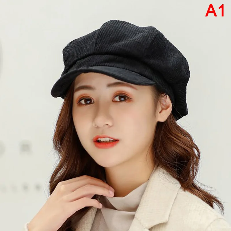 

Winter Solid Corduroy Beret Hat Women Vintage Casual Hats Literary Foldable Berets