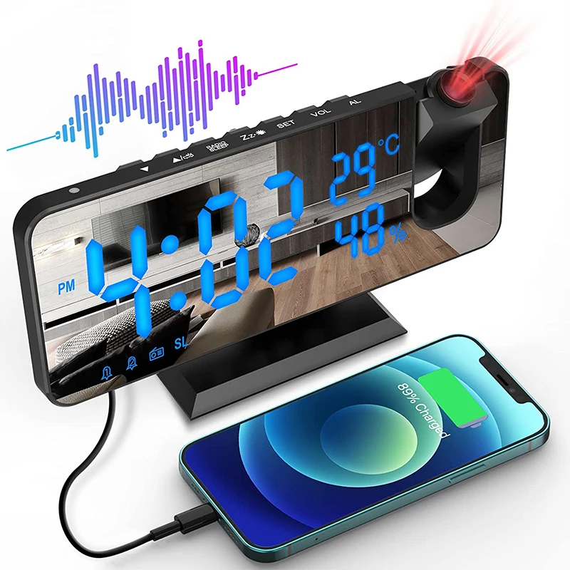 

Проекция FM-радио цифровой будильник умные настольные зеркальные часы с 180 ° автоматический диммер для тяжелых сна