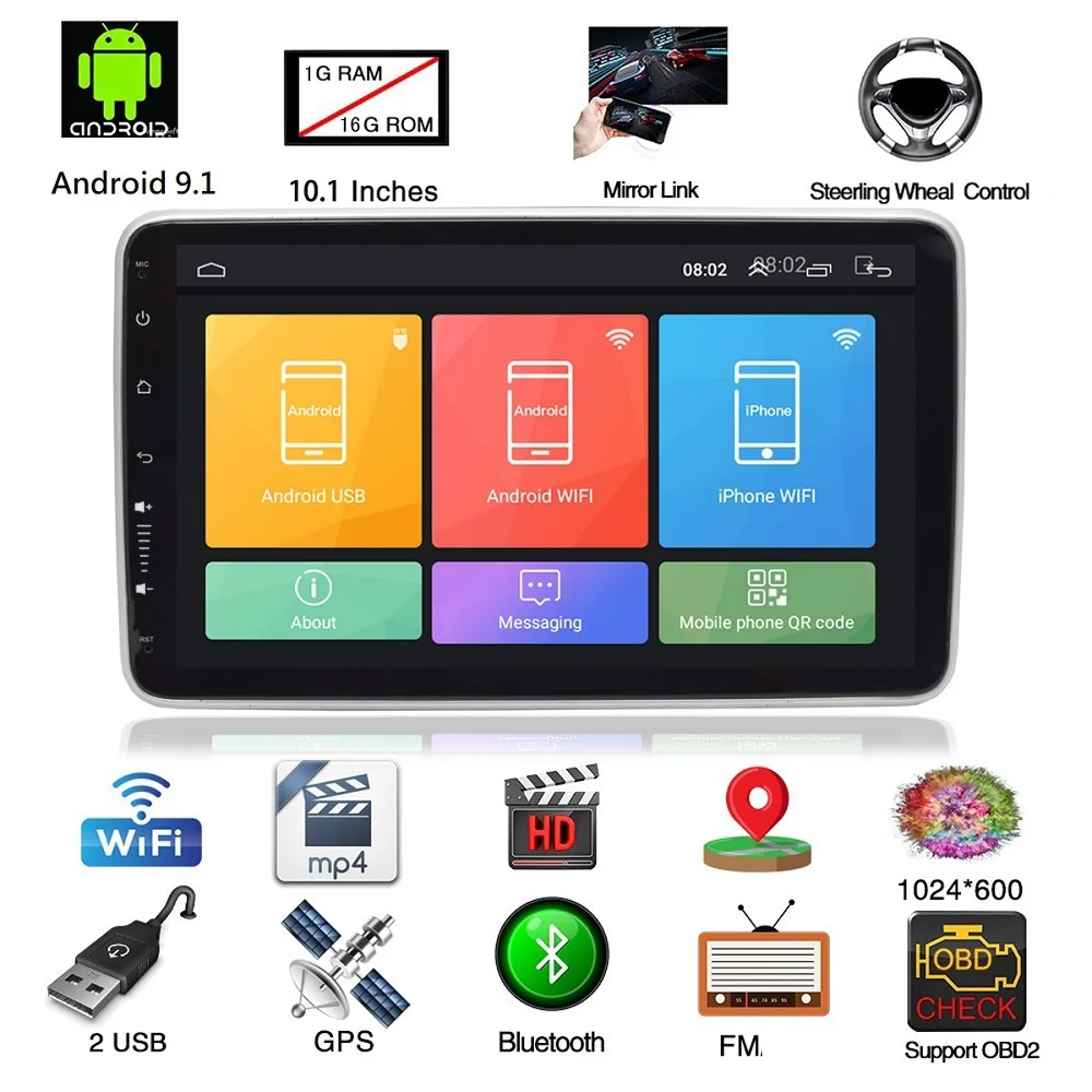 1 Din Android 9 автомобильный мультимедийный плеер 9/10 дюймов Вращающийся на 360 градусов