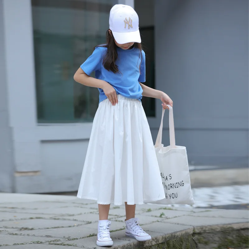 Fashion Girls Skirts summer Cotton Teenage School Clothes White Umbrella for Big Girl Korean High Quality Student | Детская одежда и