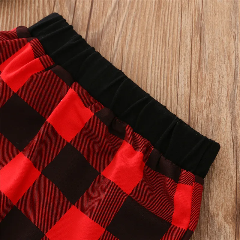0-12M Baby Boy Girls Christmas Outfits Long Sleeve Letter Print Romper+Plaid Pants+Hat 3Pcs Clothes Set | Детская одежда и обувь